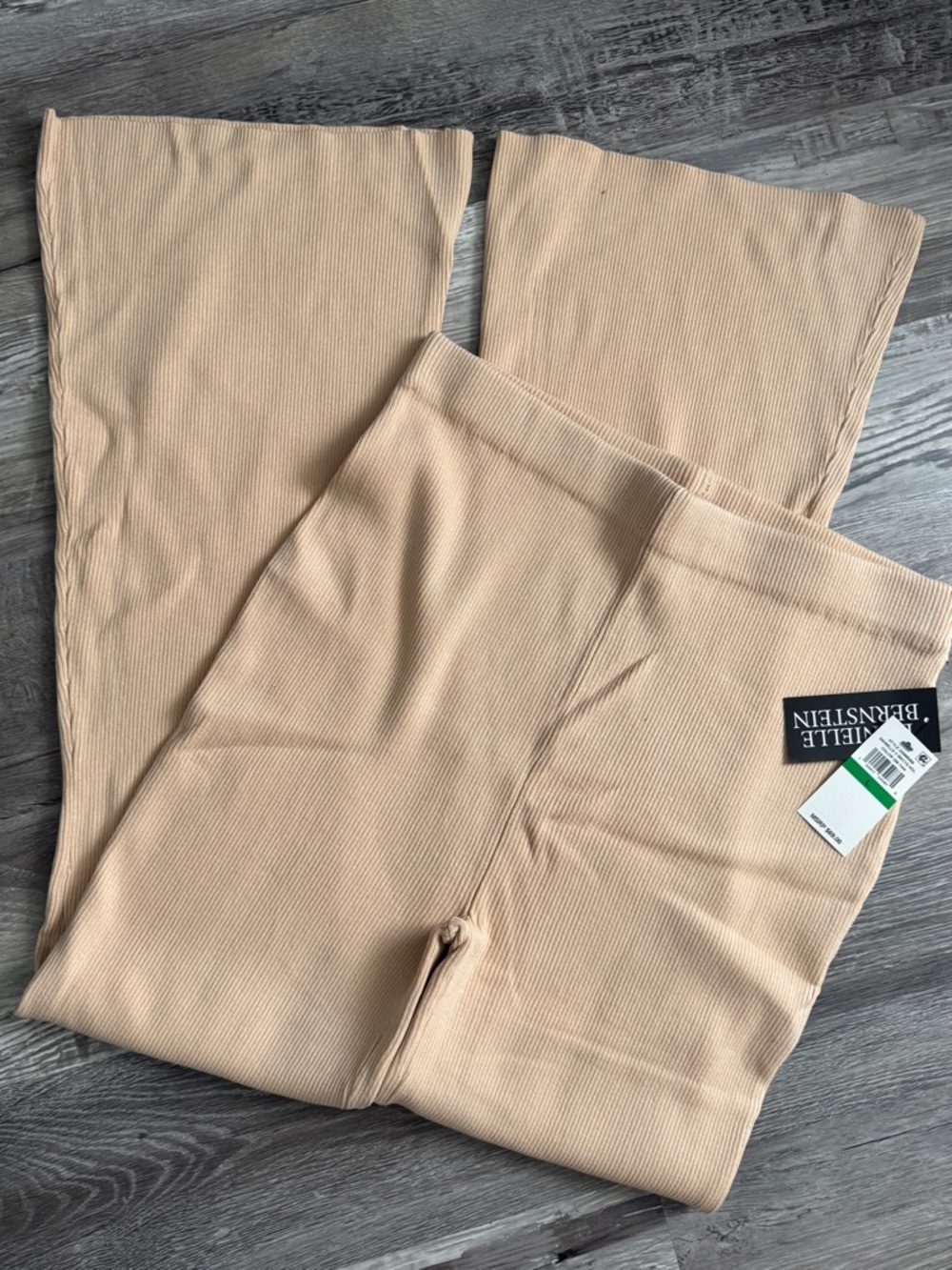 Danielle Bernstein Beige Ribbed Knot Flare Wide Leg Pants - Tan Large